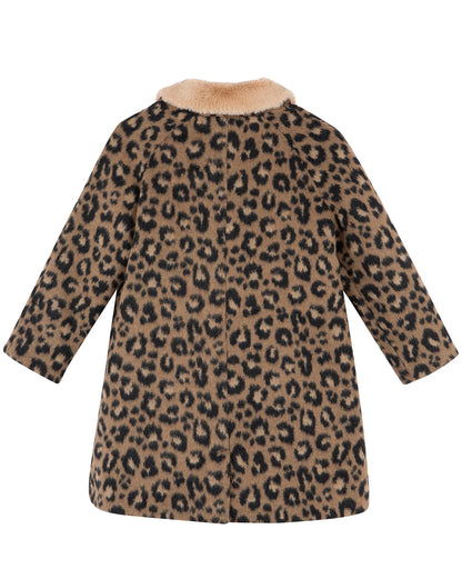 Coat Hilda brown in woolen Print leopard