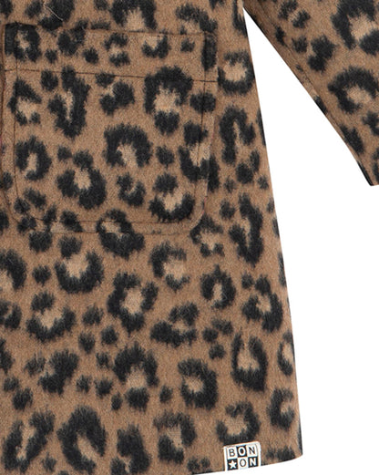 Coat Hilda brown in woolen Print leopard