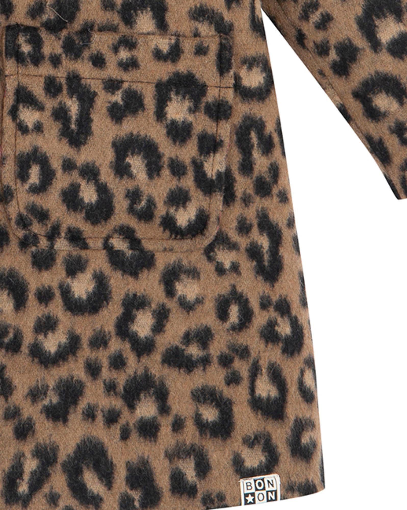 Manteau Hilda marron en lainage imprimé léopard
