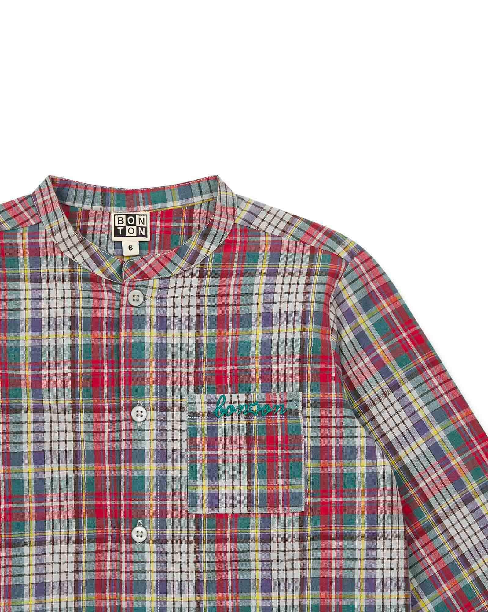 Chemise Internet verte à carreaux en voile coton