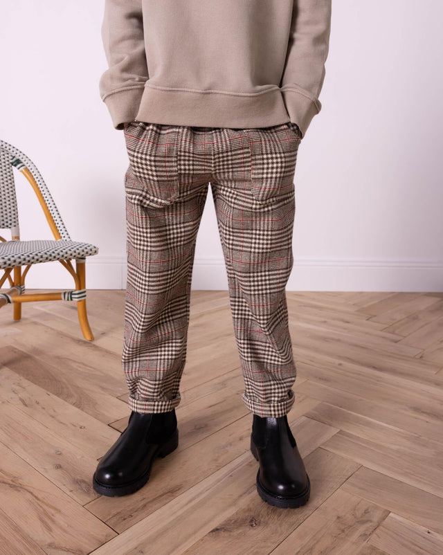 Pantalon - Batcha marron en coton tweed imprimé carreau - Image principale