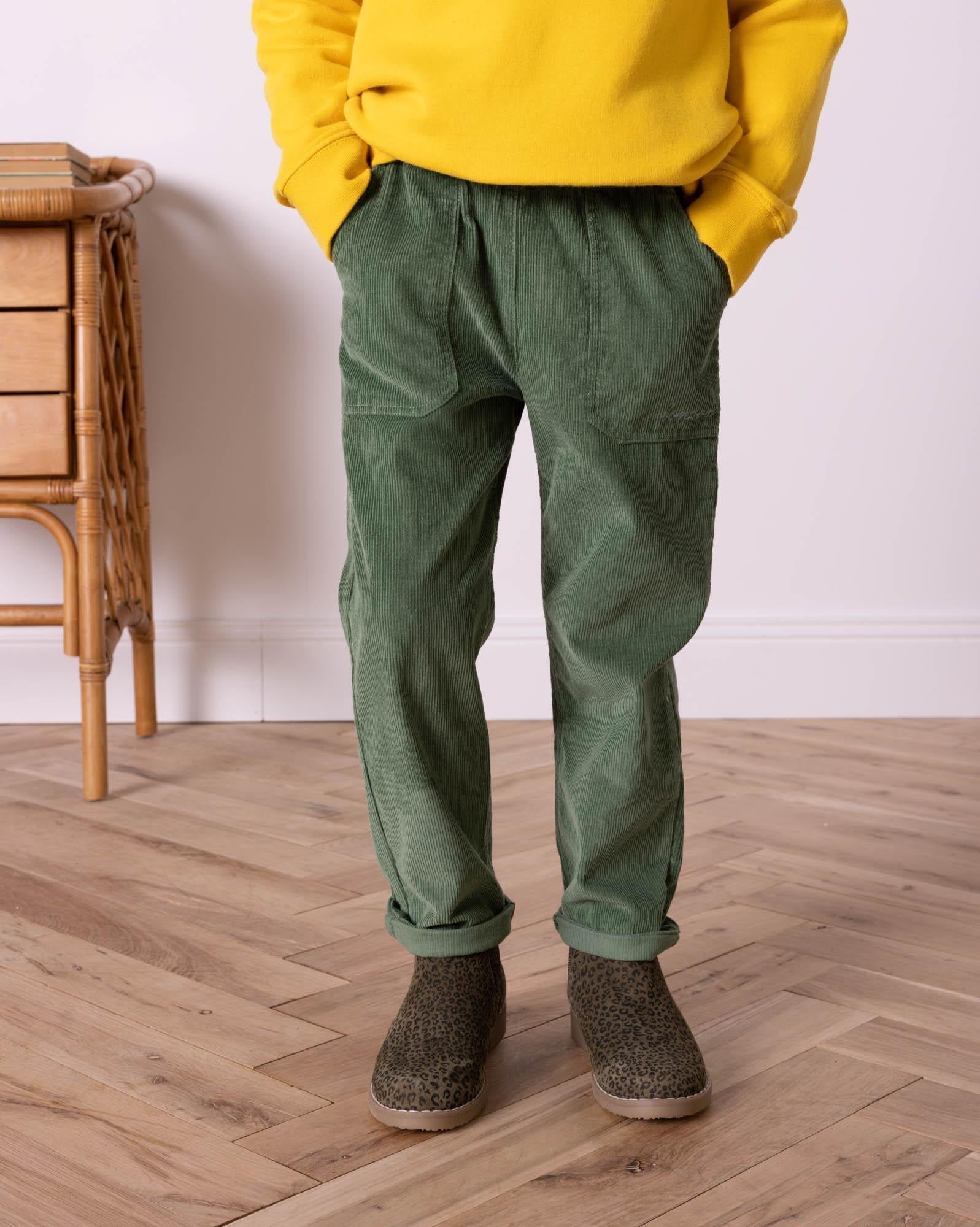 Pantalon Batcha vert en coton tweed