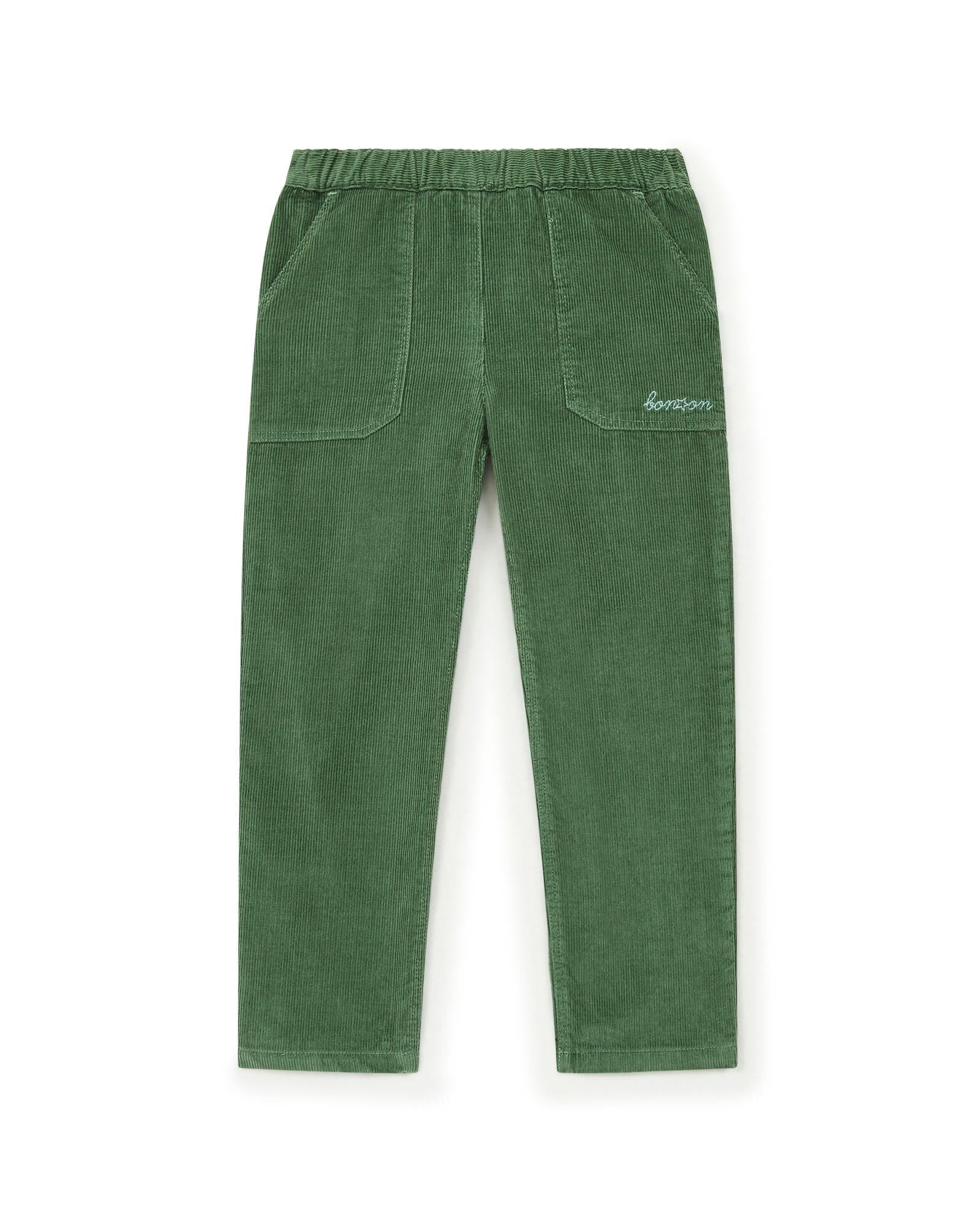 Pantalon Batcha vert en coton tweed