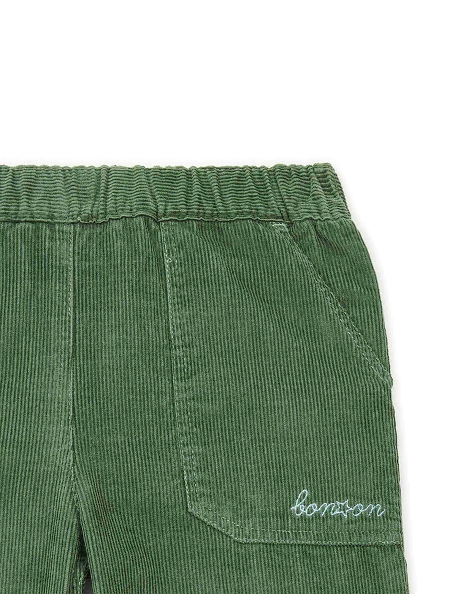 Pantalon Batcha vert en coton tweed