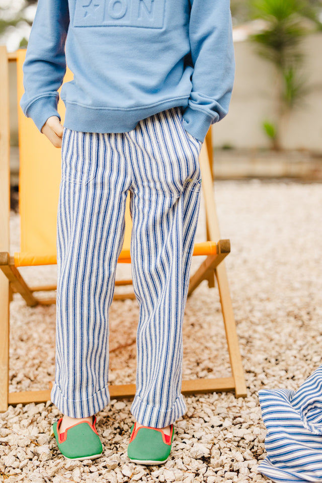Trousers - itcha Blue Striped cotton twill - Image principale