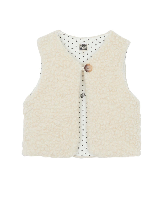 Cardigan Sleeveless - Beti ecru in Bouclette - Image principale