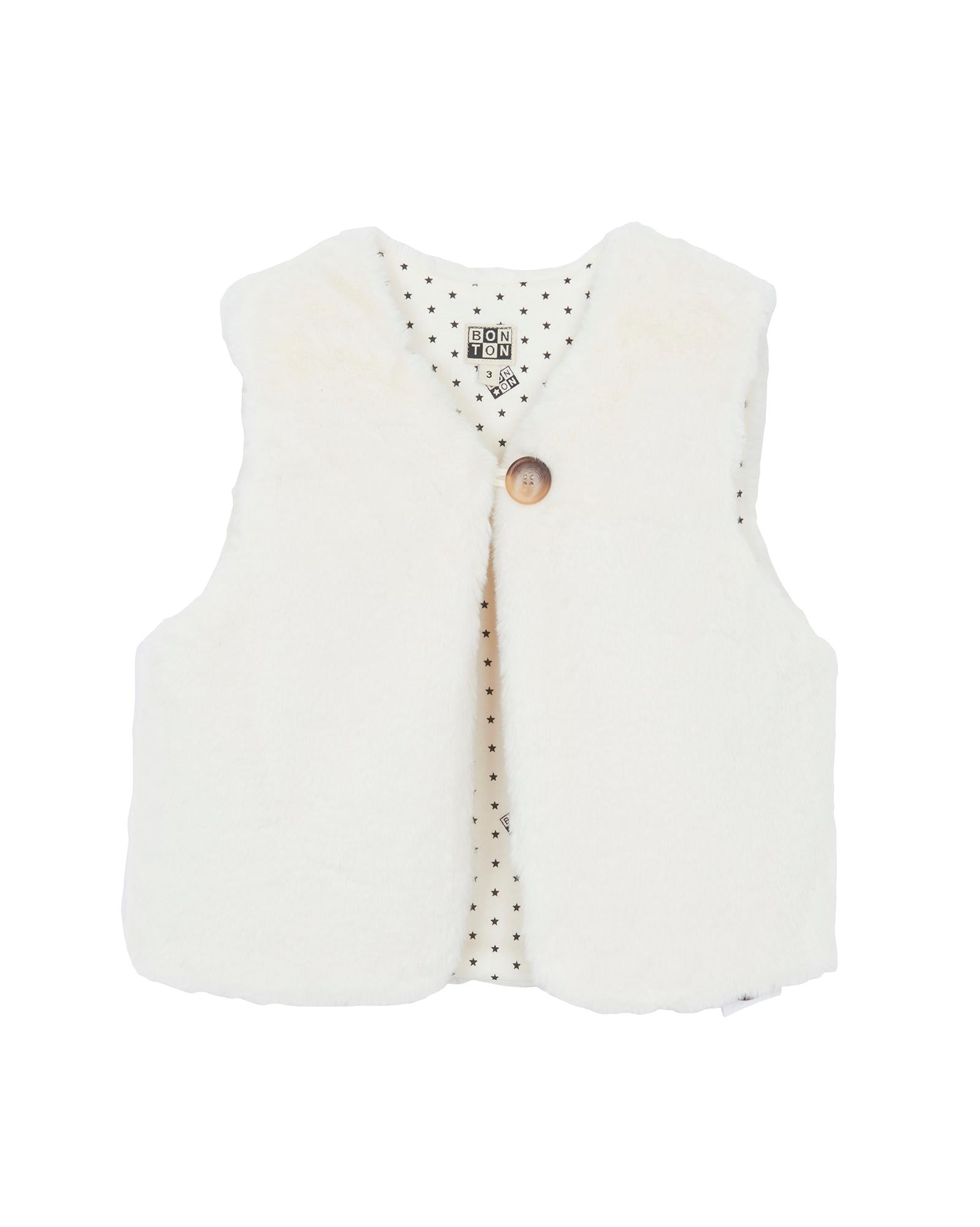 Gilet Beti beige sans manches en fausse fourrure