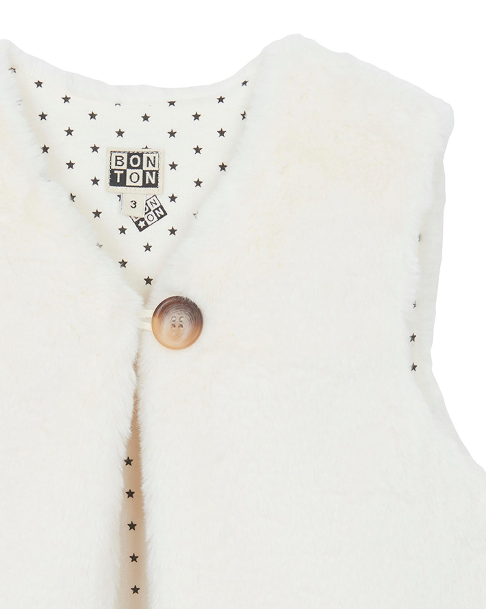 Gilet Beti beige sans manches en fausse fourrure