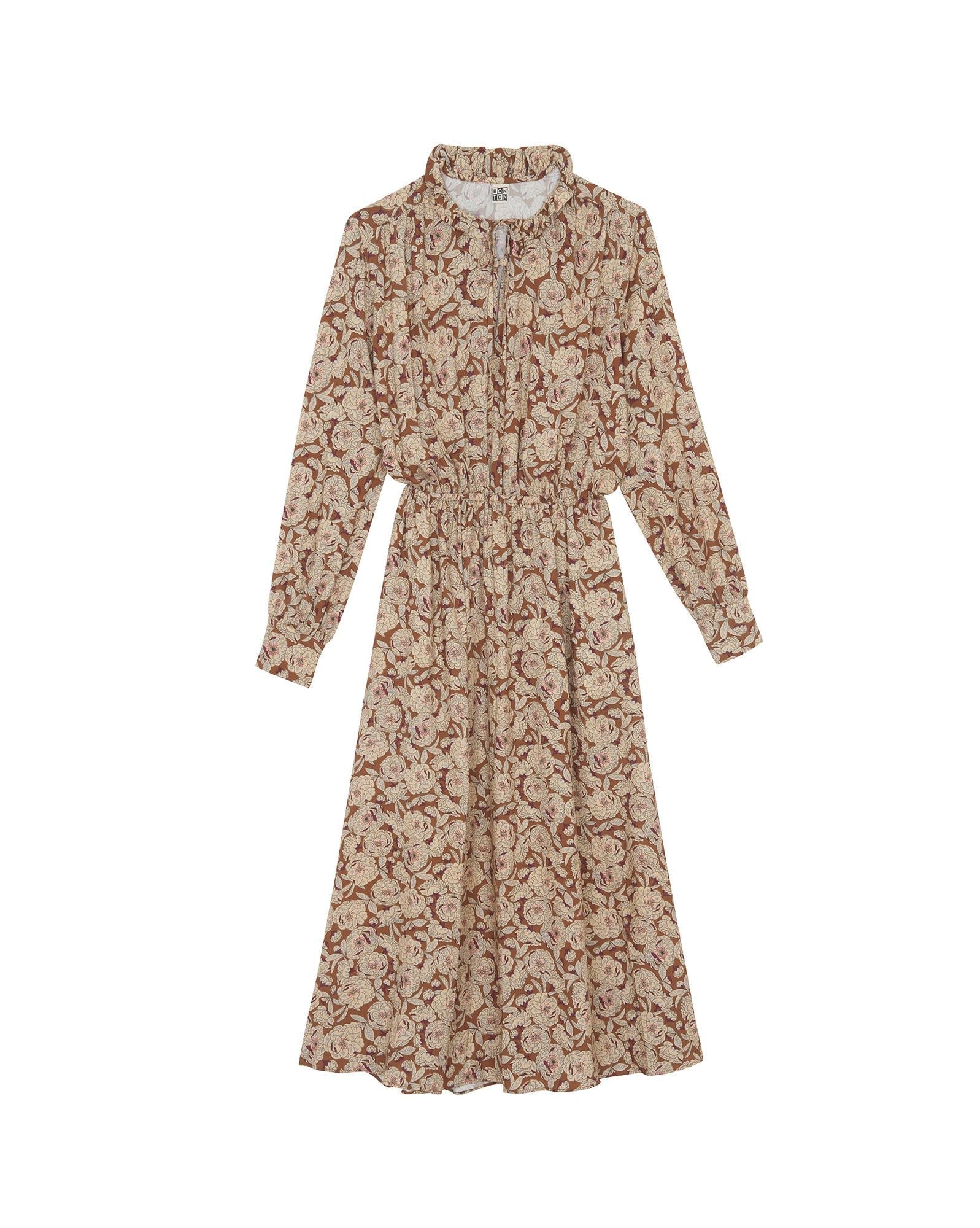 Robe longue fleurie Heveaw marron Femme