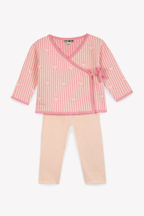 Ensemble - Elo rose Bébé coton jacquard coeur - Image principale