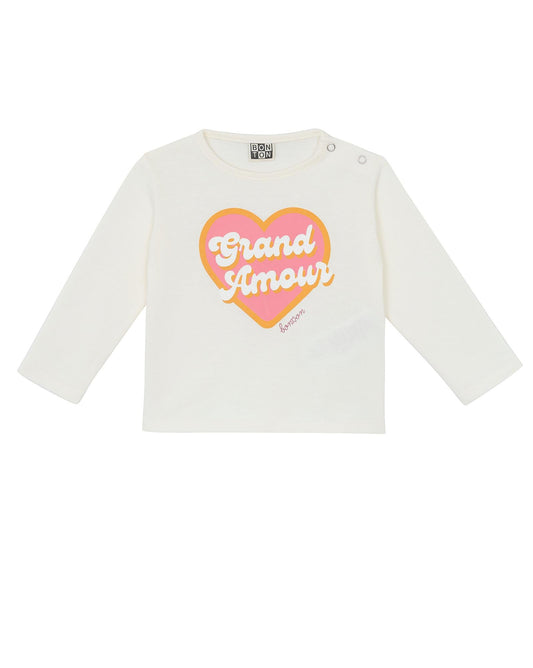 T-shirt Grand Amour crème bonton Bébé manches longues