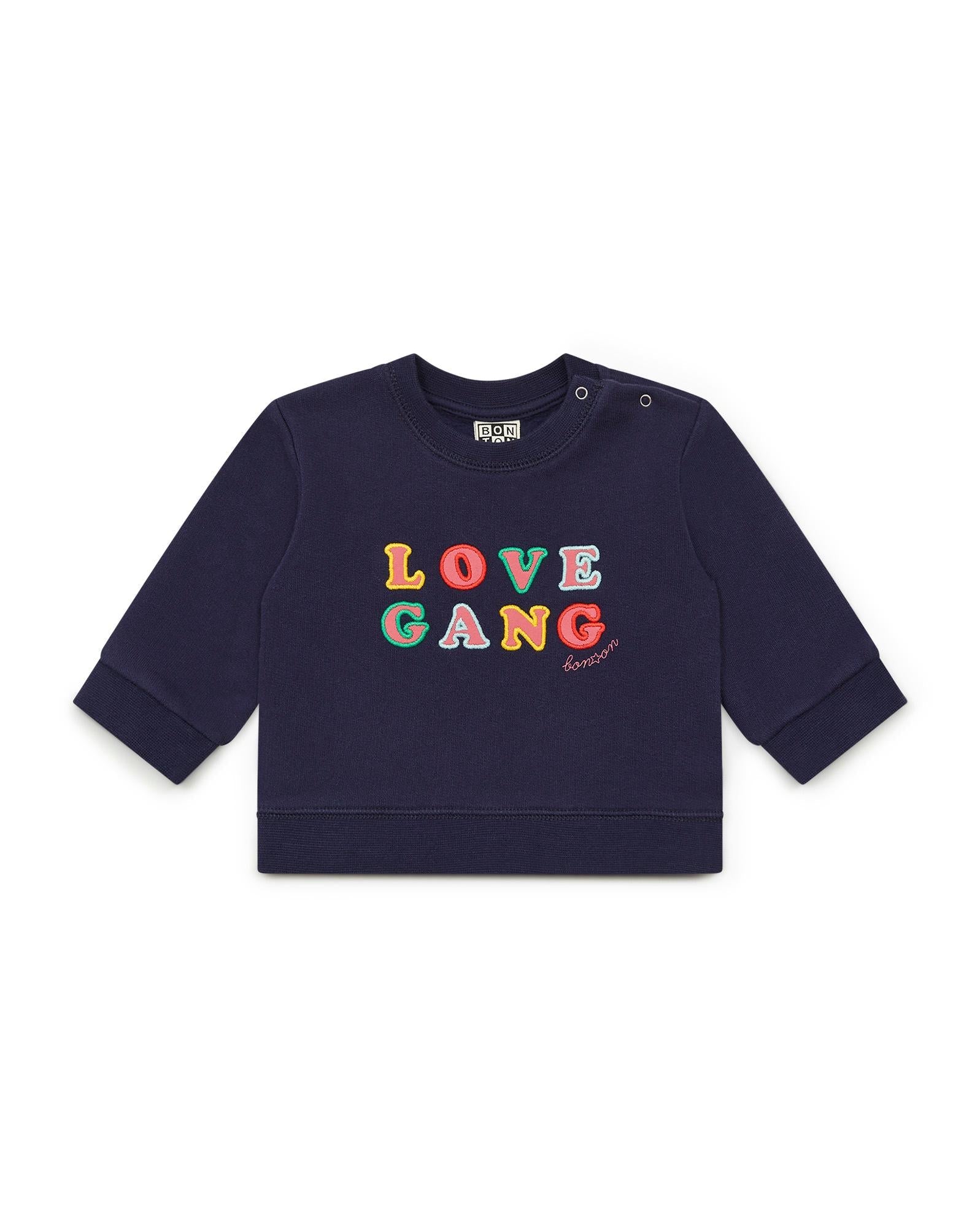 Sweat Love Gang bleu Bébé en coton biologique