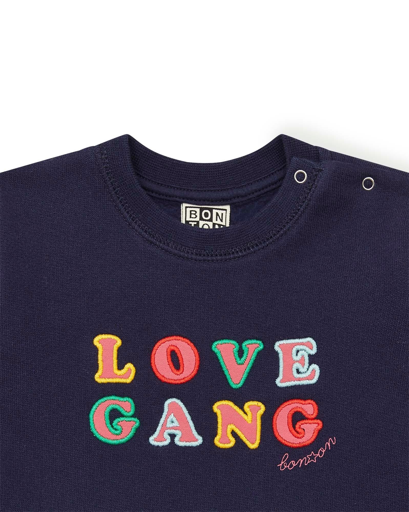 Sweat Love Gang bleu Bébé en coton biologique