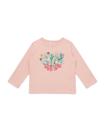 T-shirt ML Coeur Pink Baby In 100% organic cotton