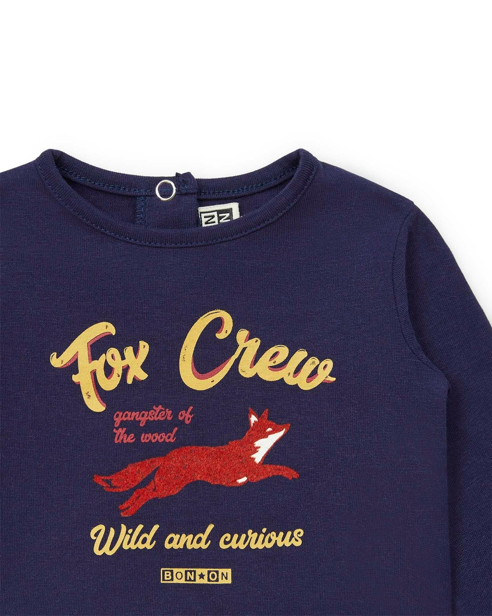 T-Shirt ML Fox bleu en 100% coton biologique