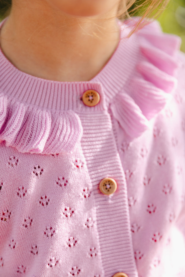Cardigan - Corole lila coton maille ajourée - Image alternative
