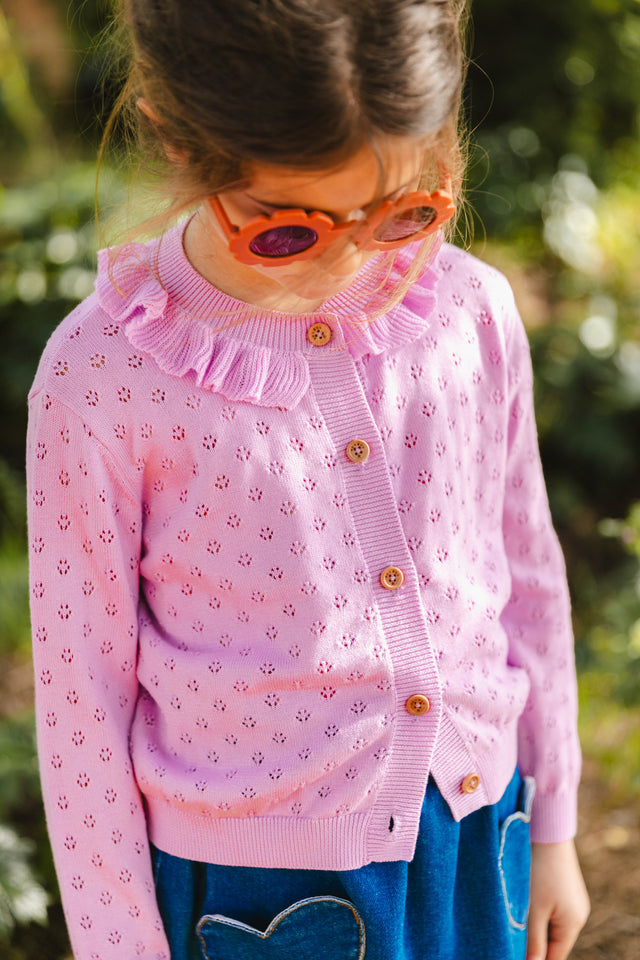 Cardigan - Corole lila coton maille ajourée - Image principale