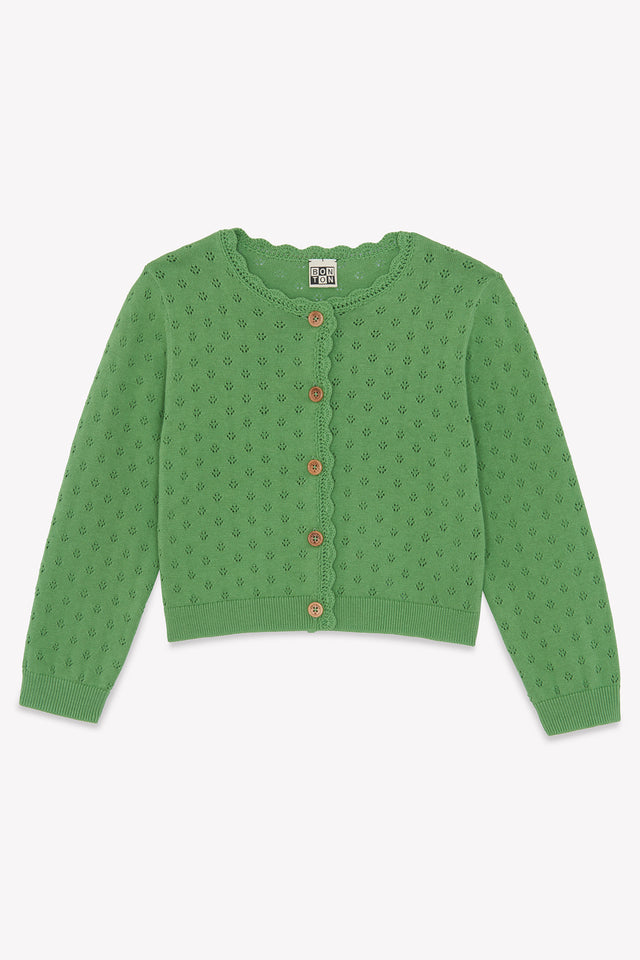 Cardigan - Lou vert coton maille ajourée - Image principale