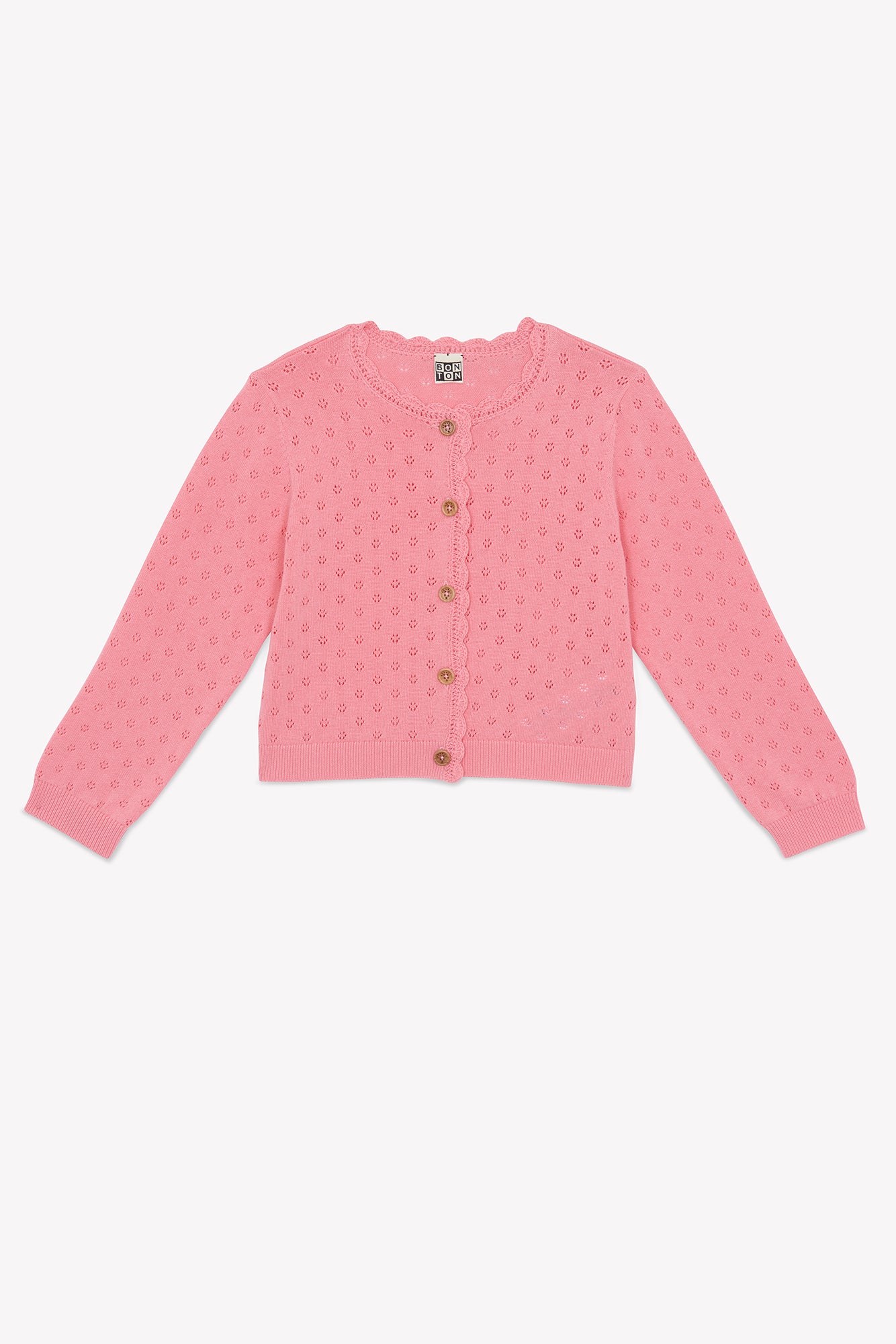 Cardigan - Lou rose coton maille ajourée