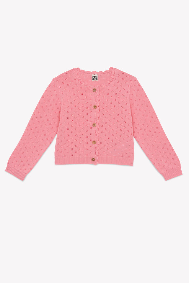 Cardigan - Lou rose coton maille ajourée - Image principale