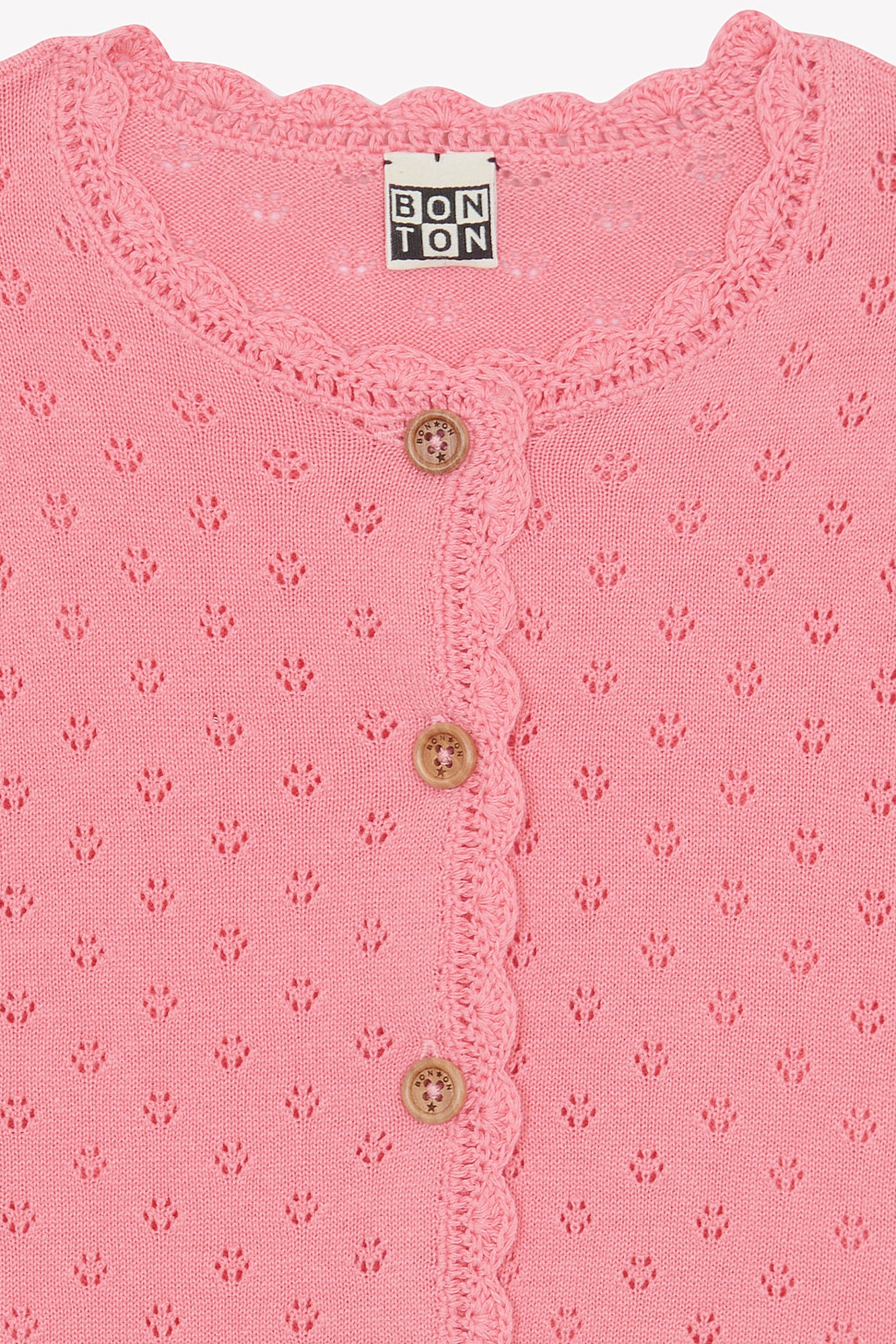 Cardigan - Lou rose coton maille ajourée