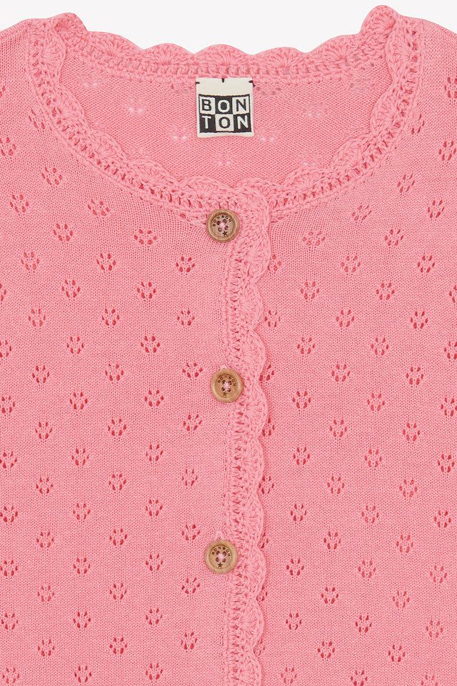 Cardigan - Lou rose coton maille ajourée - Image alternative