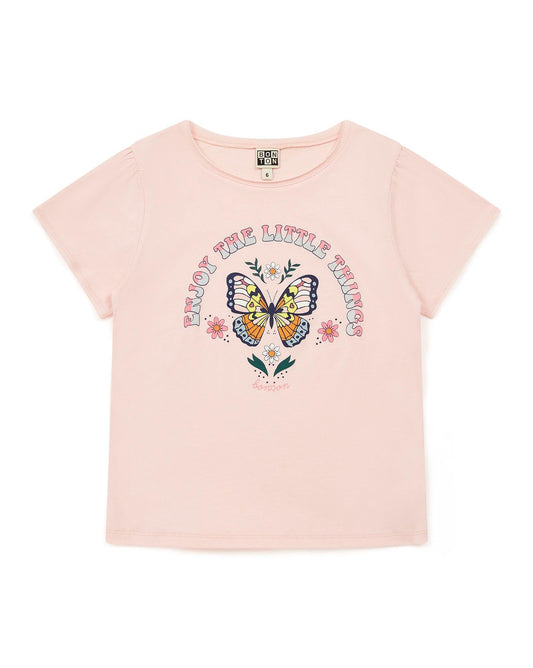 T-shirt Papillon rose en 100% coton biologique