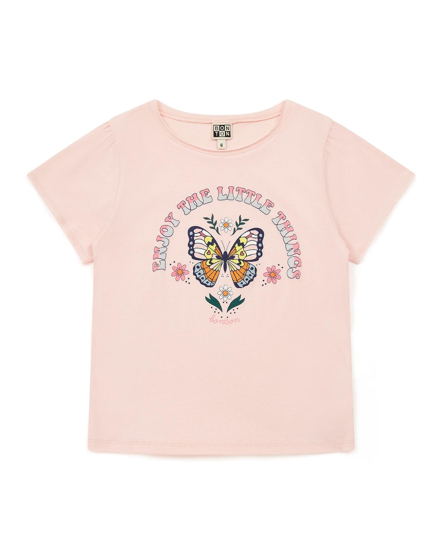 T-shirt - Papillon rose en 100% coton biologique