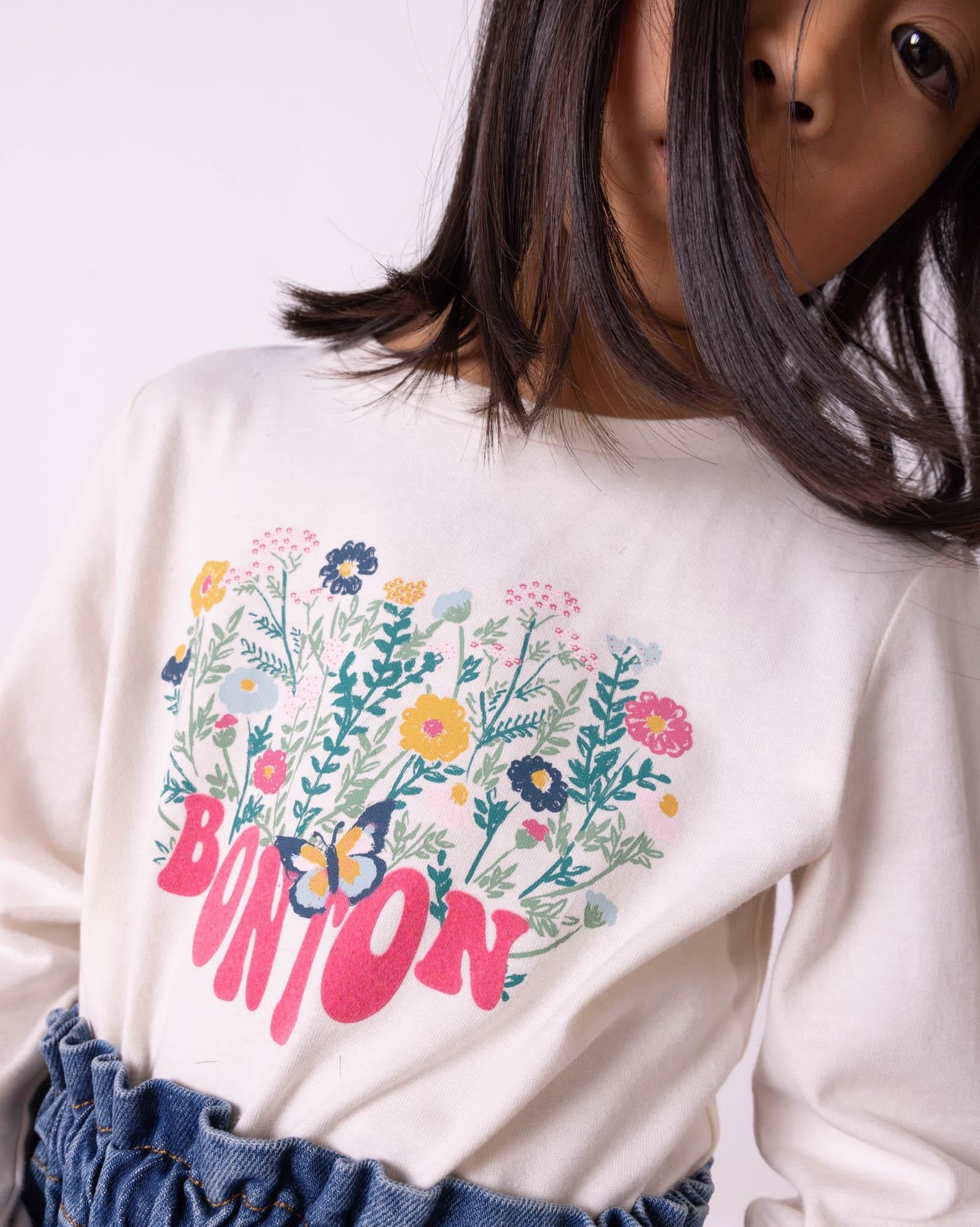 T-shirt ML Cœur beige en 100% coton biologique