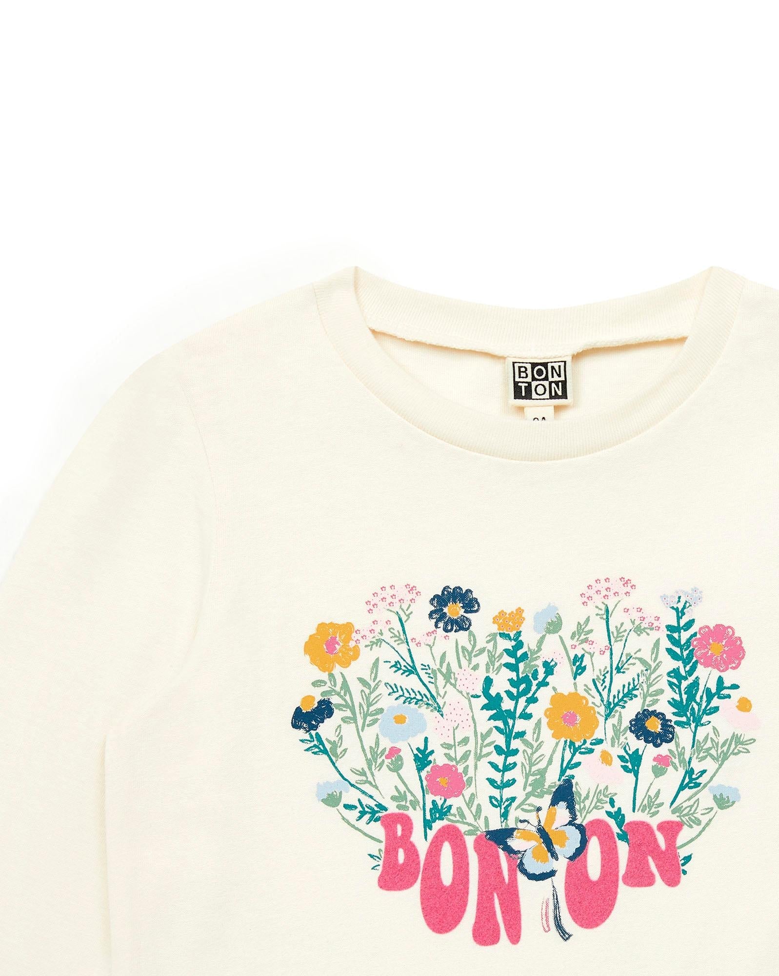 T-shirt ML Cœur beige en 100% coton biologique