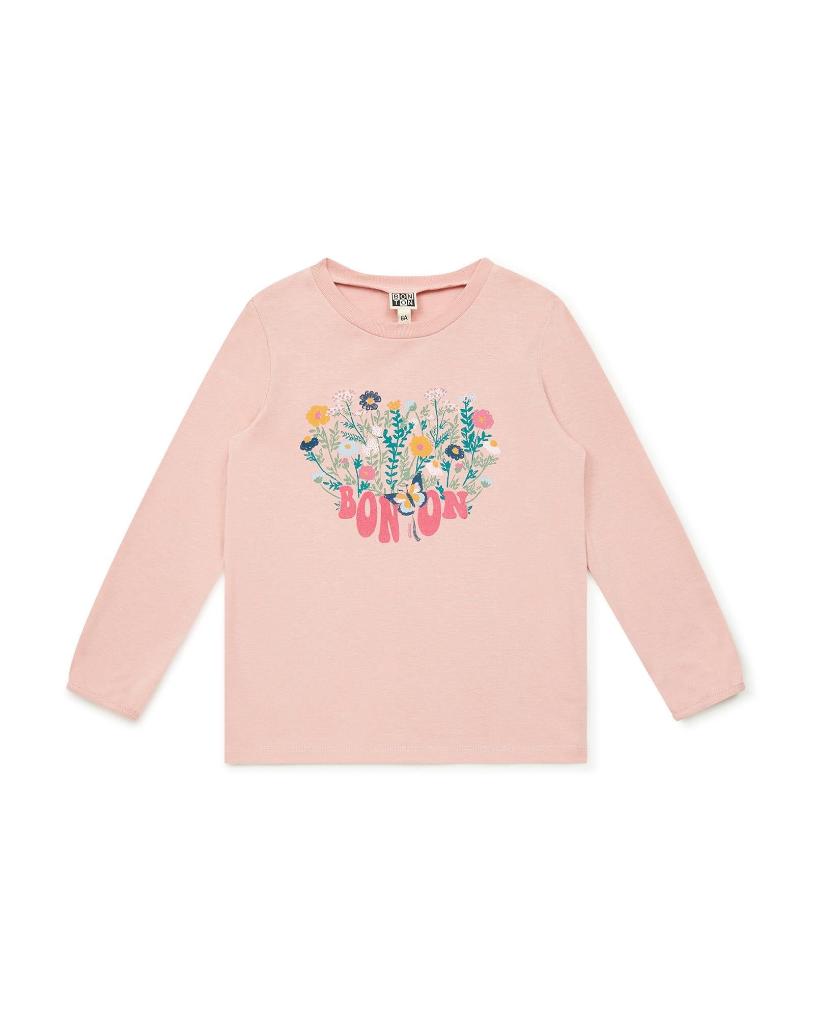 T-shirt ML Cœur rose en 100% coton biologique