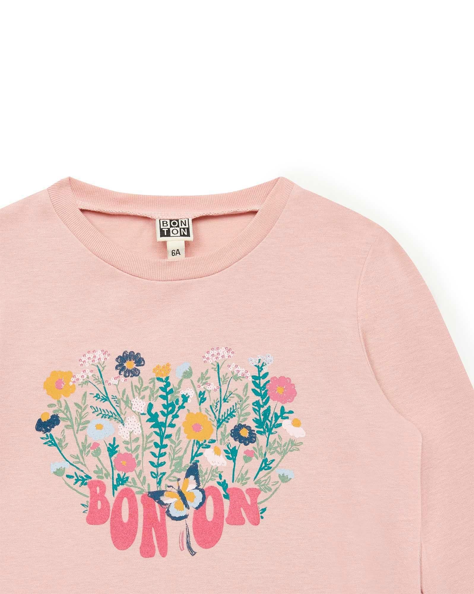 T-shirt ML Cœur rose en 100% coton biologique
