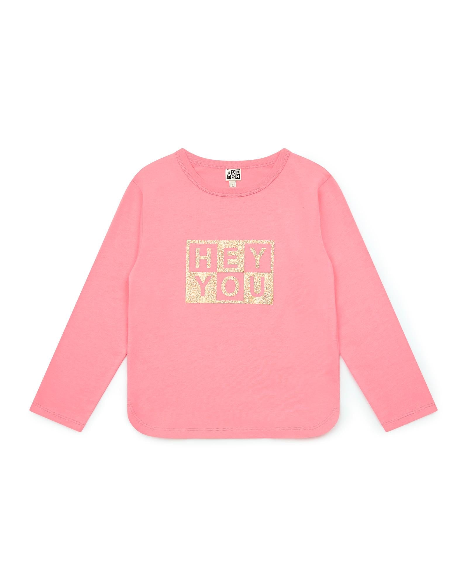 T-shirt Heyyou rose en coton biologique certifié GOTS