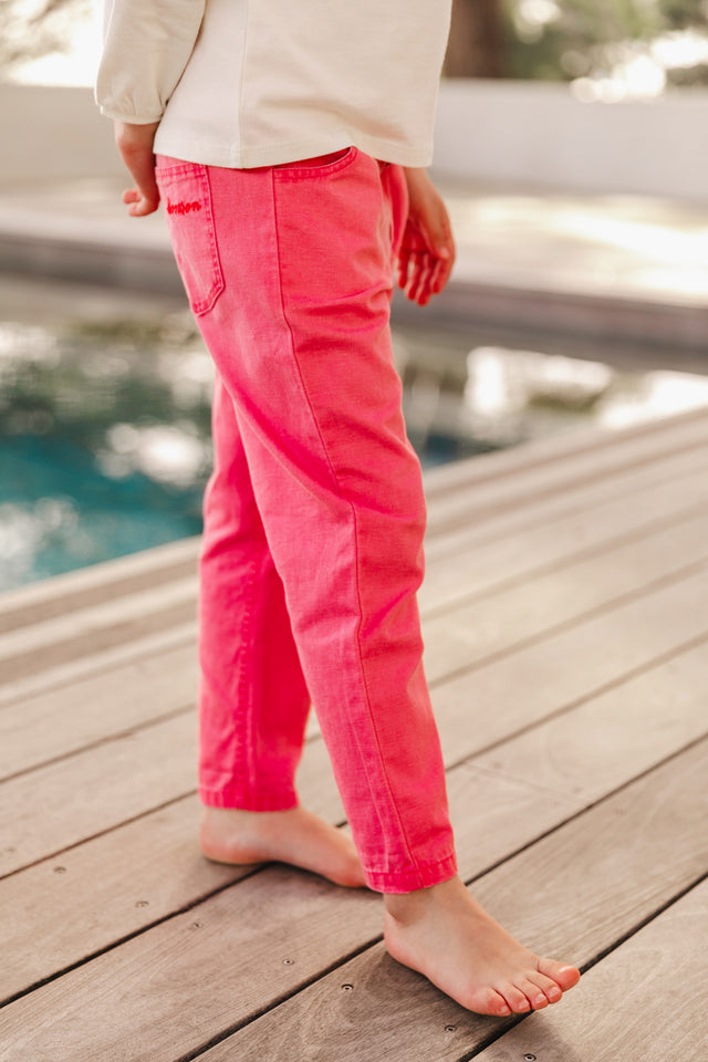 Pantalon - Domino rose toile coton et lin - Image principale