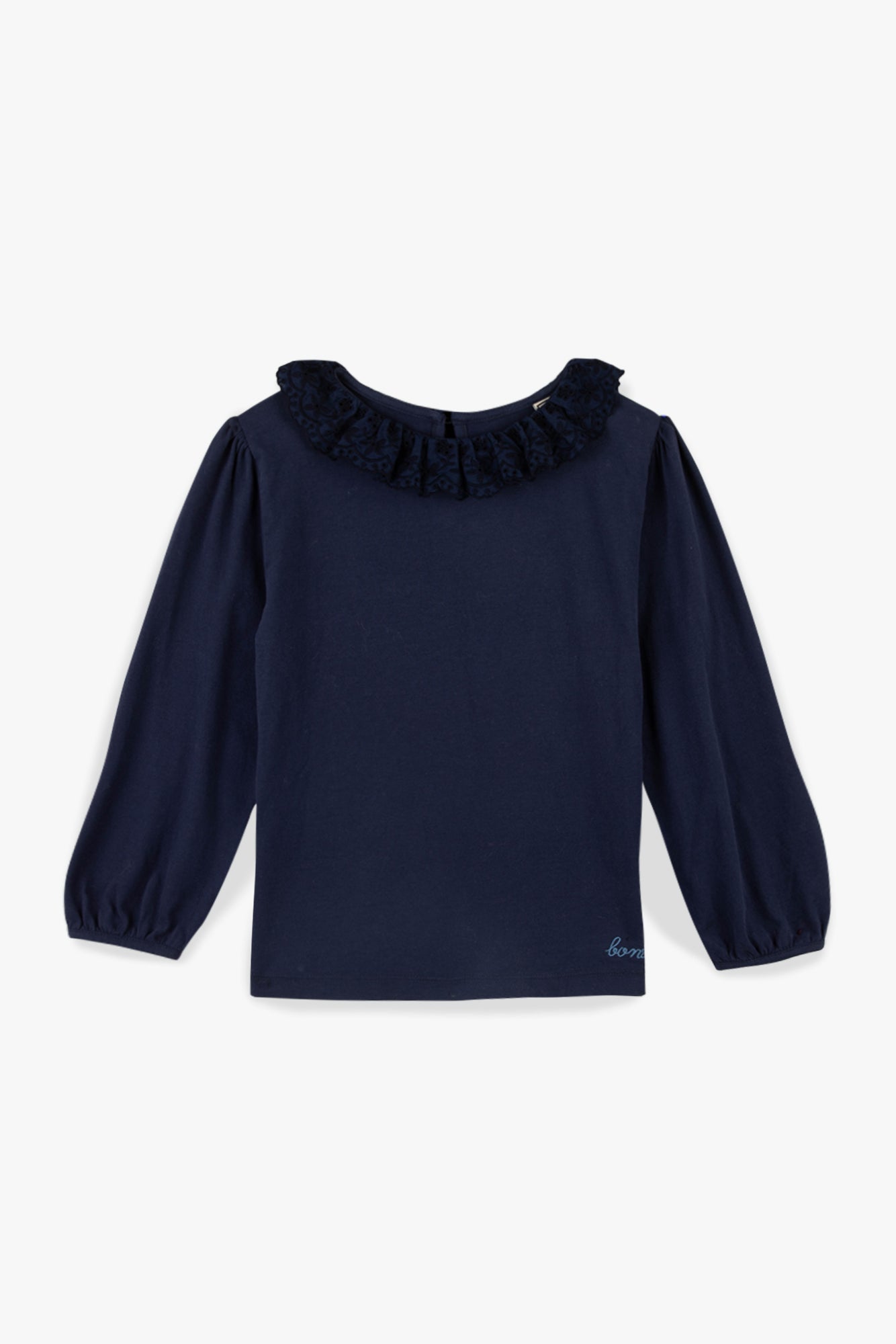 T-shirt - Juna navy bonton col volanté