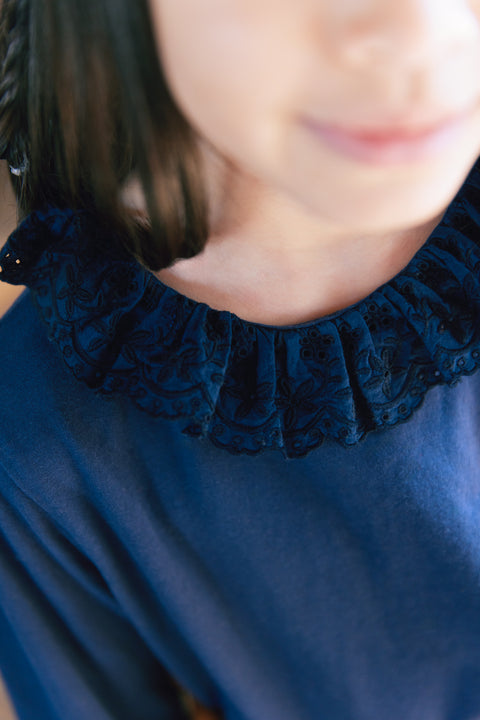 T-shirt - Juna navy bonton col volanté - Image principale