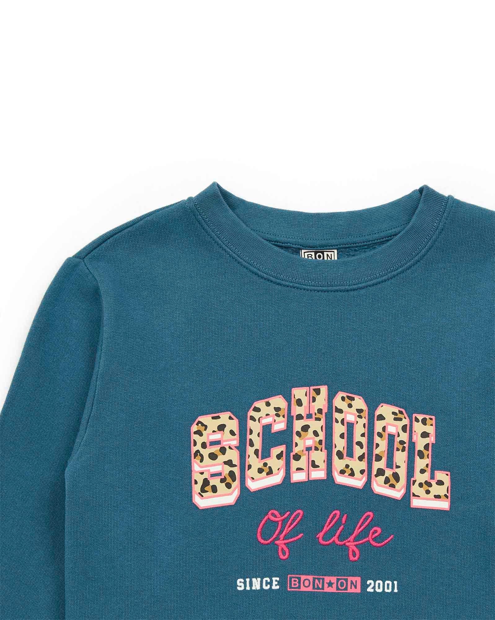 Sweat School bleu en 100% coton