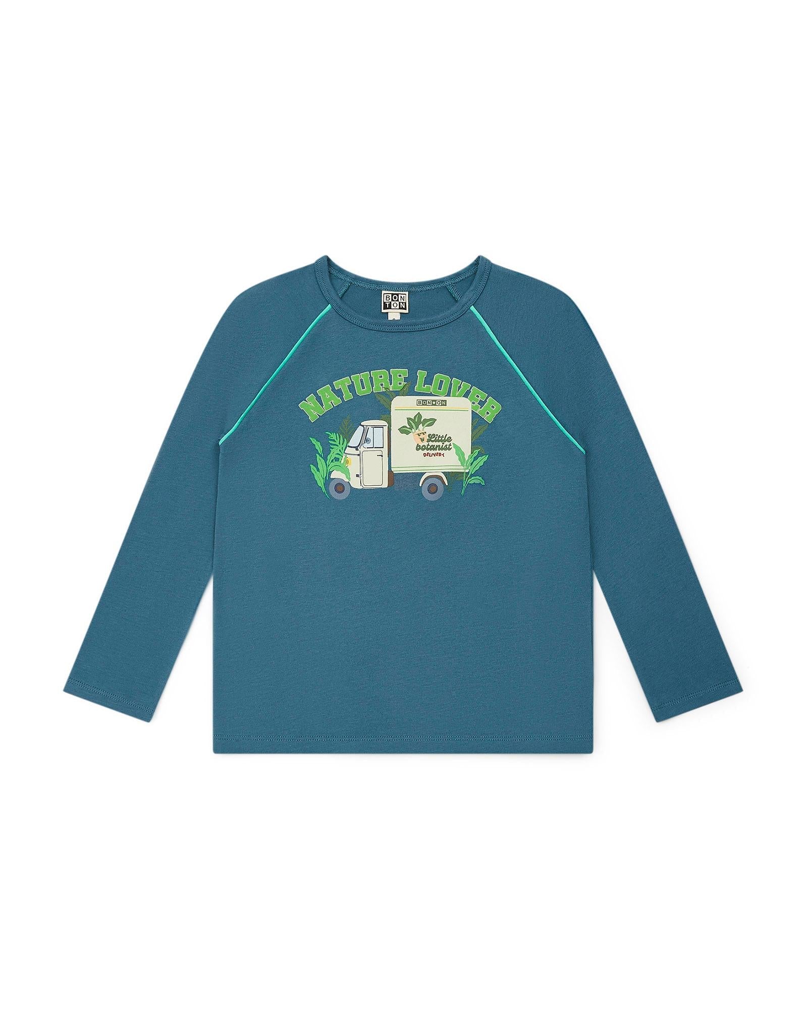 T-shirt ML Nature bleu en 100% coton biologique