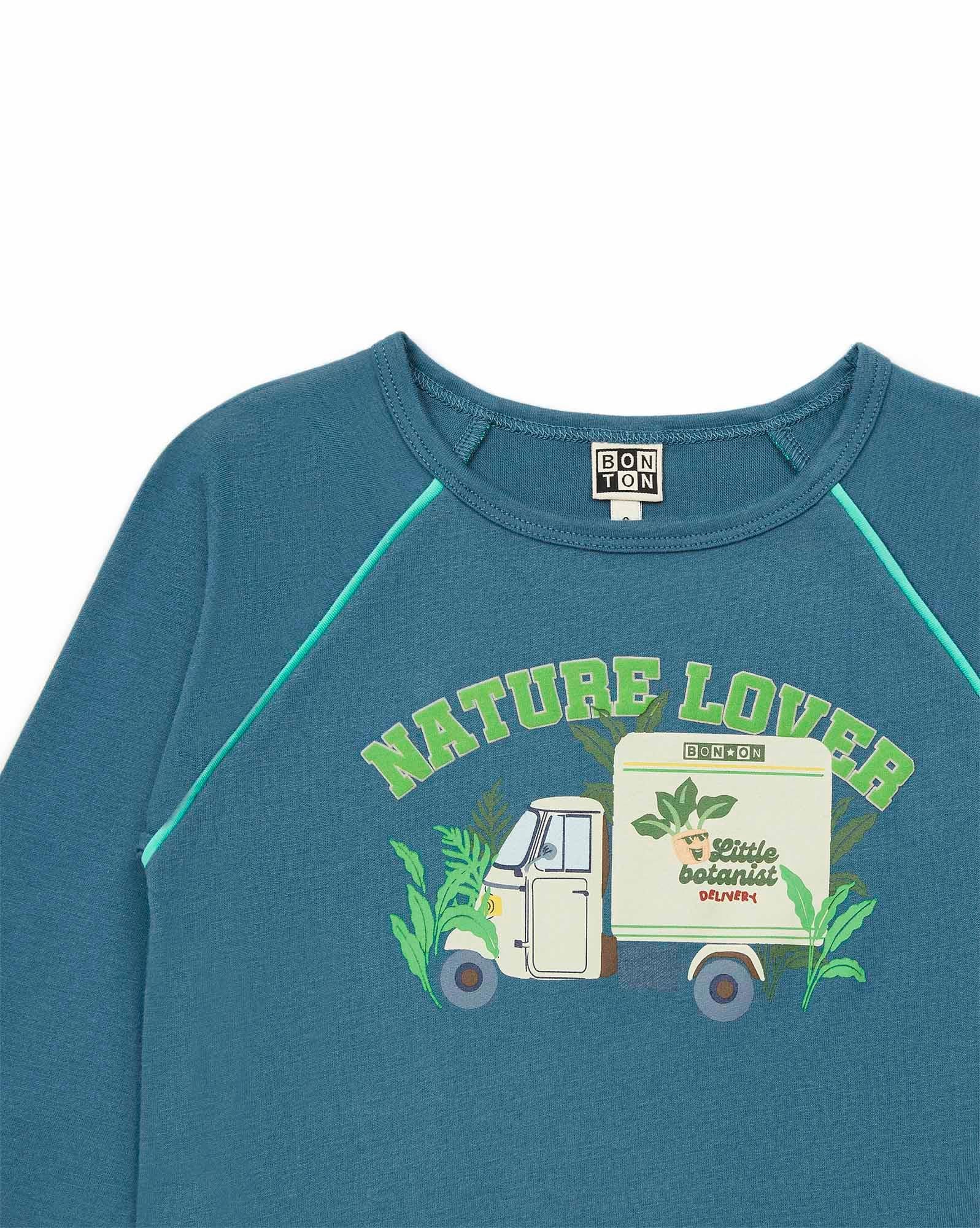 T-shirt ML Nature bleu en 100% coton biologique