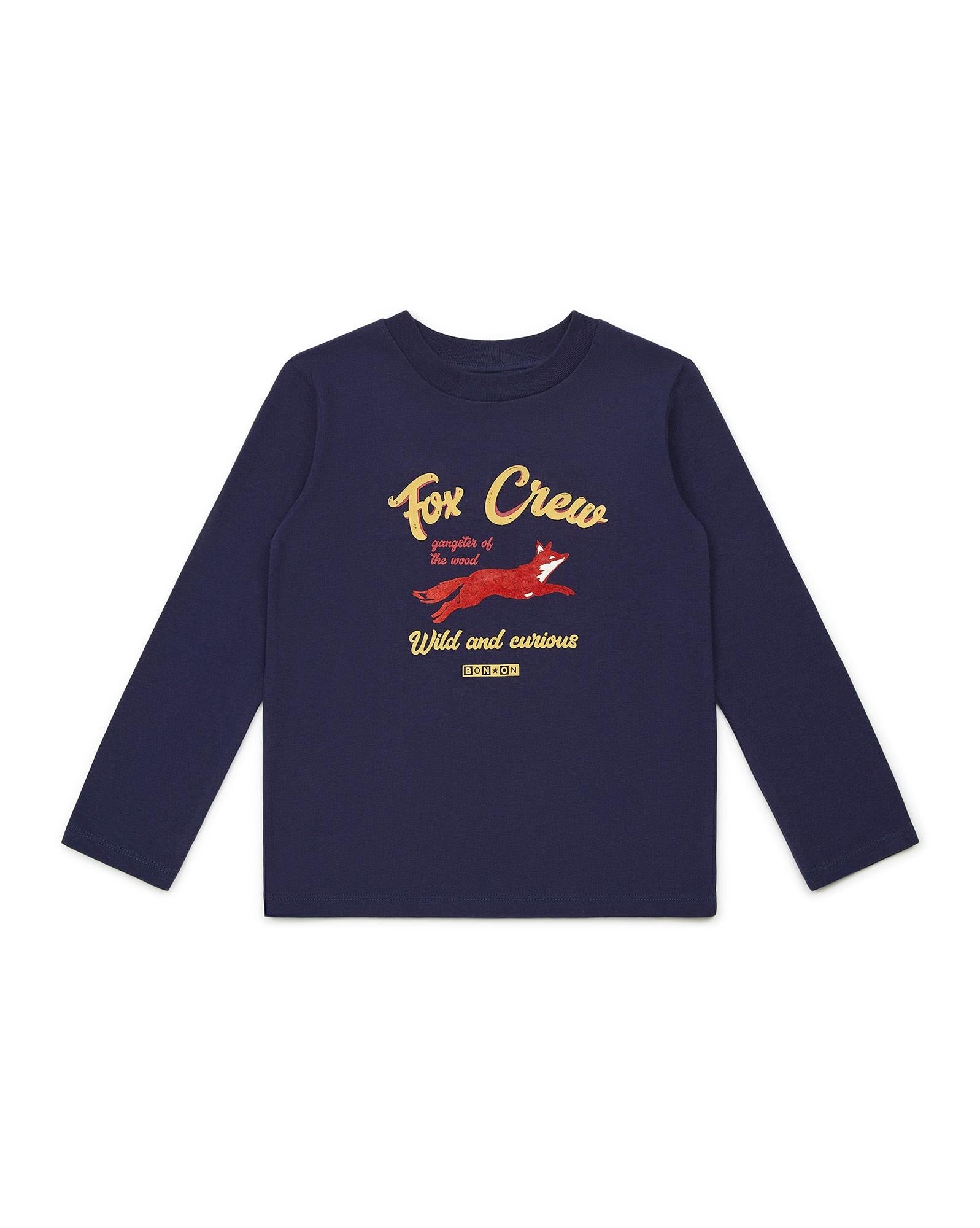 T-shirt ML Fox bleu en 100% coton biologique