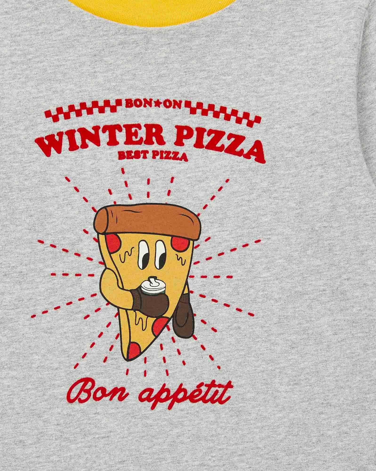T-shirt Winter Pizza gris chine en coton biologique