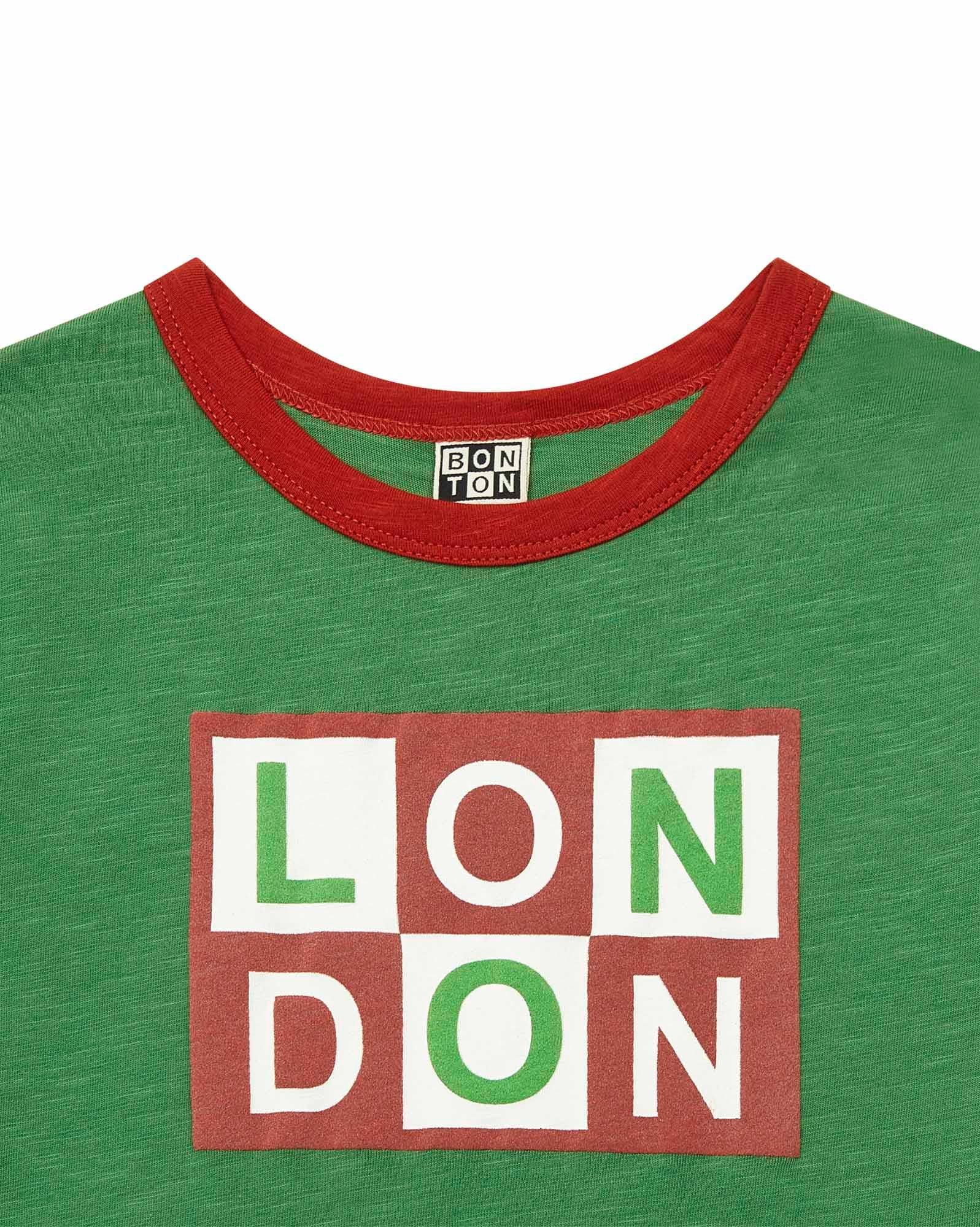 T-shirt London logo vert en coton biologique certifié GOTS