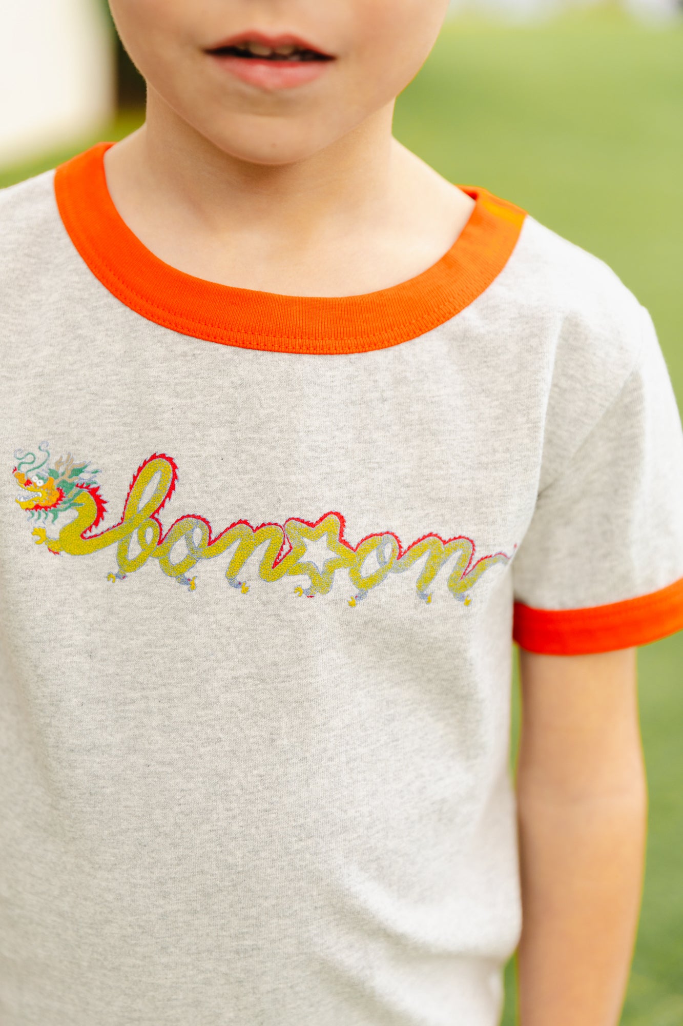 T-shirt - Tubog gris coton imprimé dragon