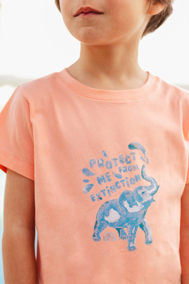 T-shirt - Tubog Orange Cotton Gots Print elephant - Image principale