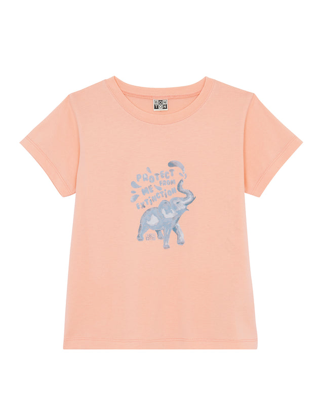 T-shirt - Tubog Orange Cotton Gots Print elephant - Image alternative