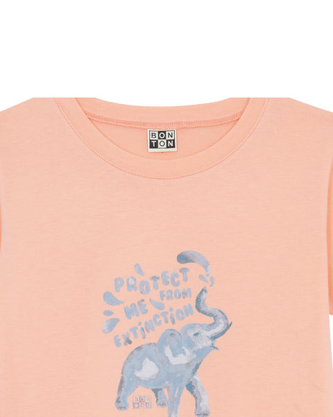 T-shirt - Tubog orange coton GOTS imprimé éléphant - Image principale