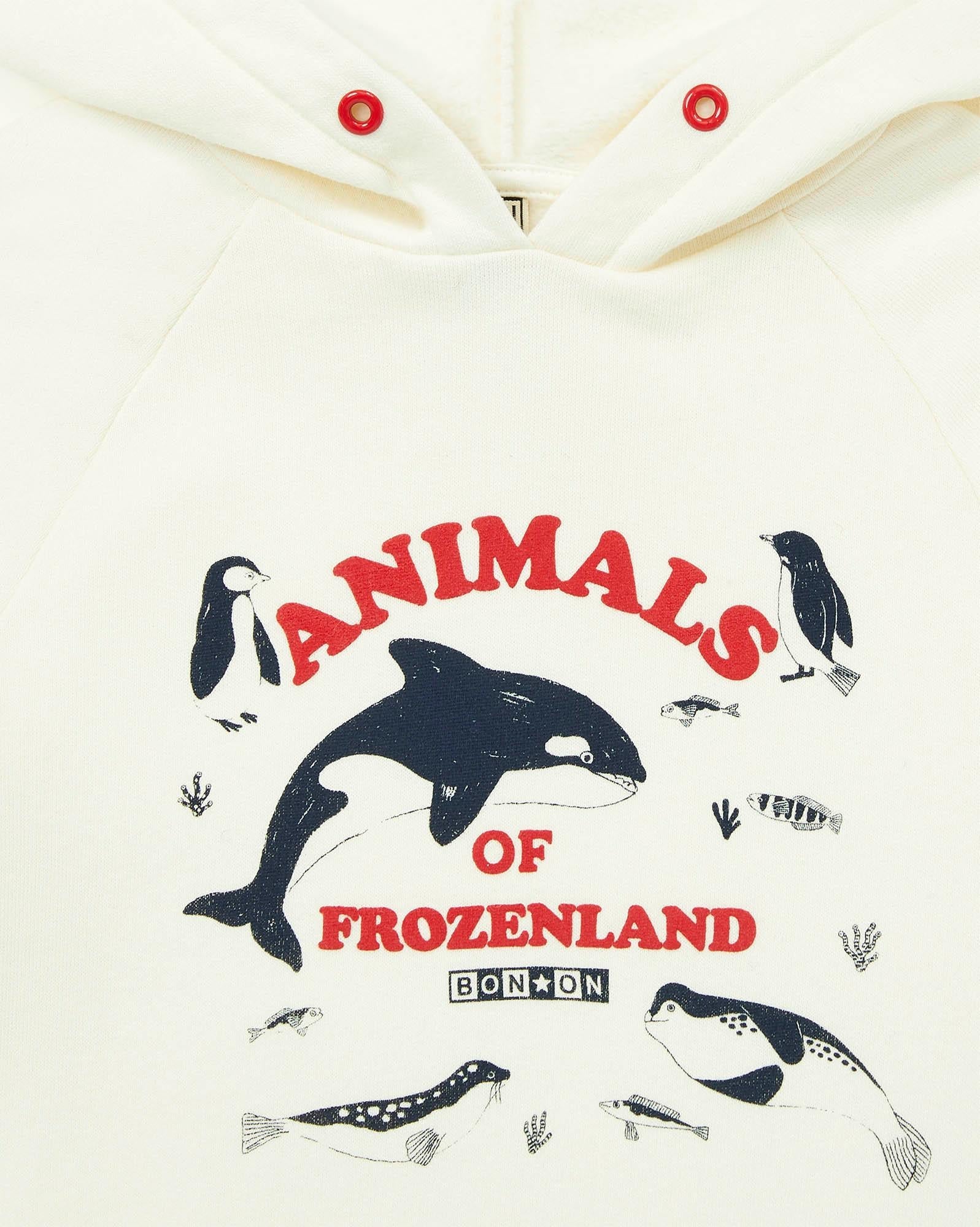 Sweat à capuche Animals beige en 100% coton biologique