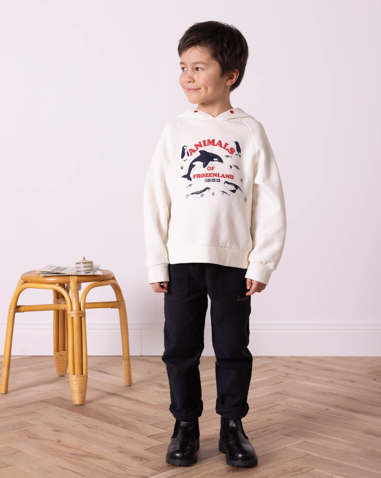 Sweat à capuche Animals beige en 100% coton biologique