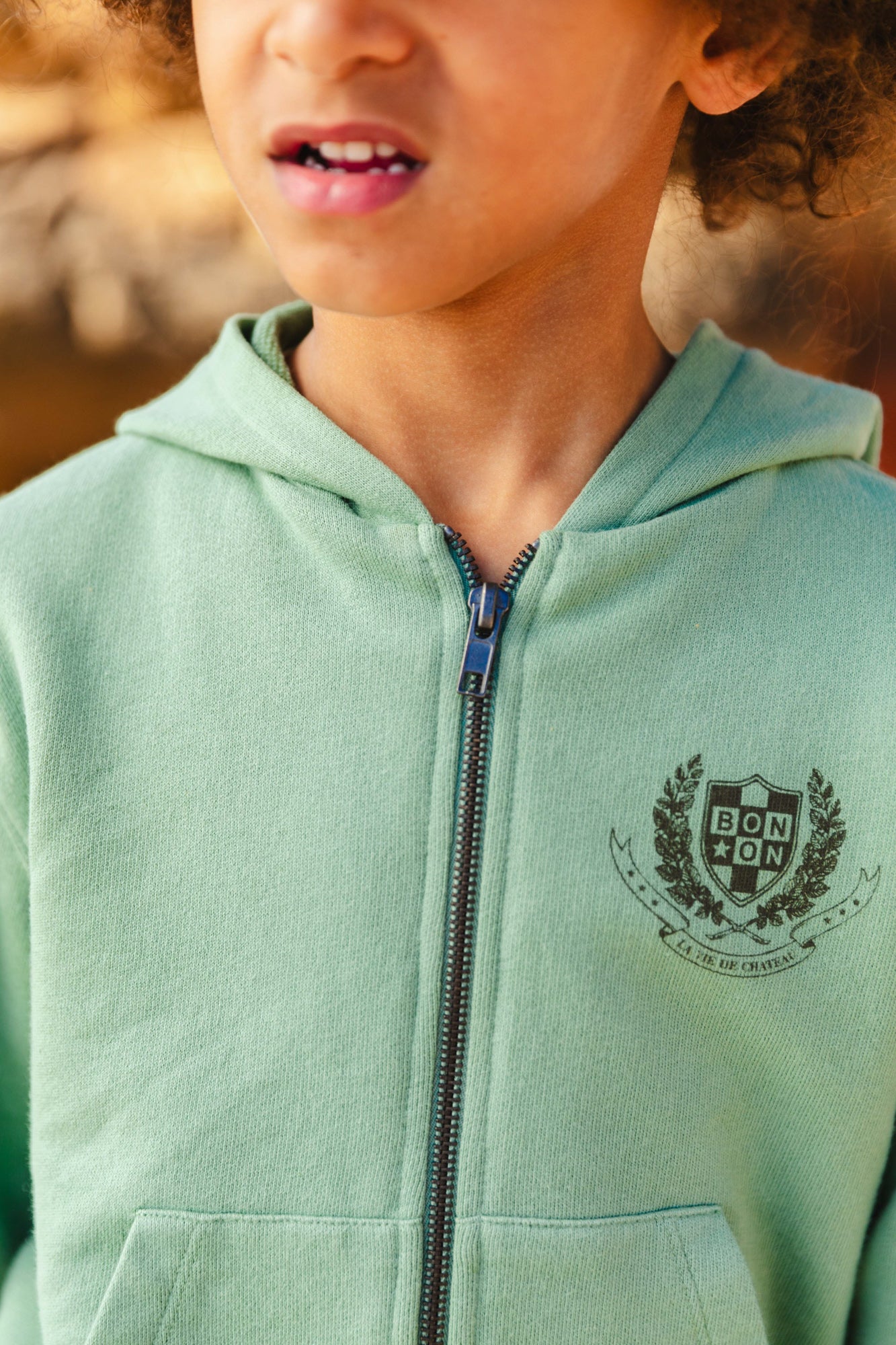 Sweatshirt has Hood Zipped - Saxo Green organic cotton