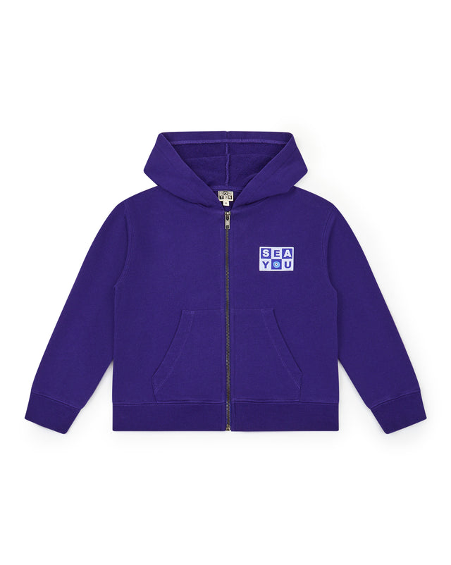 Sweatshirt has Hood Zipped - Saxo Blue organic cotton - Image principale